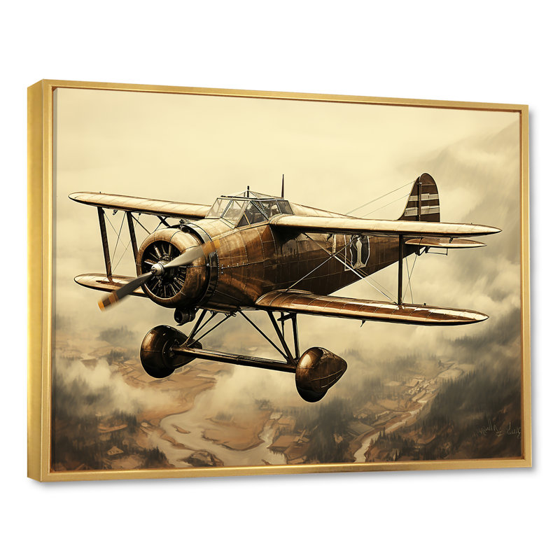 «Historic Plane Glory Mid Flight I», art mural avion, H 34 po x l 44 po x P 1,5 po, Cadre flottant doré