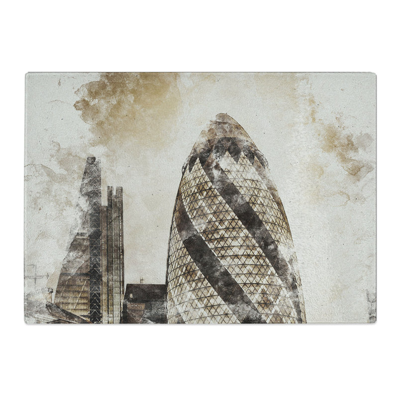 The Gherkin in London Watercolour Chopping Board, 28.5cm W x 39cm L