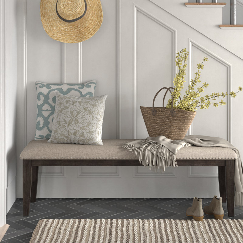 Vanbuskirk Grayish-Brown Linen Upholstered Dining Bench