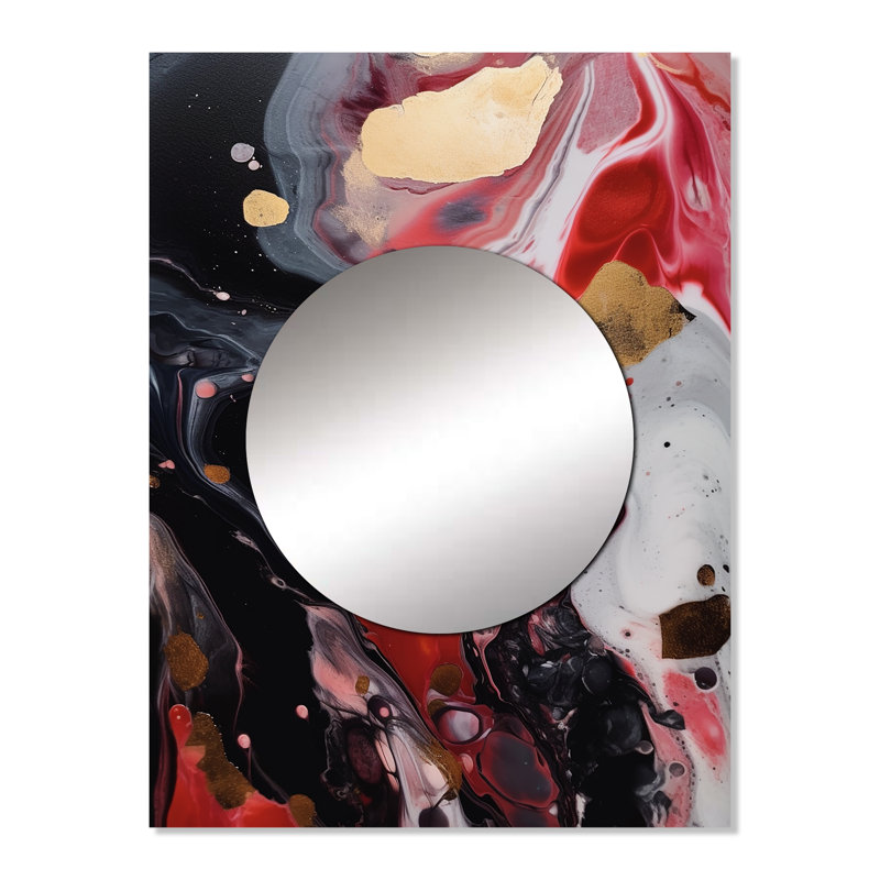 Infusion de marbre rouge et noir Jadiss - grand miroir mural en marbre, miroir unique moderne, impression d'art en métal
