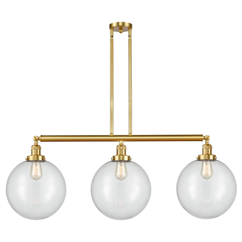 3 - Light Kitchen Island Pendant, LED, Clear, Satin Gold