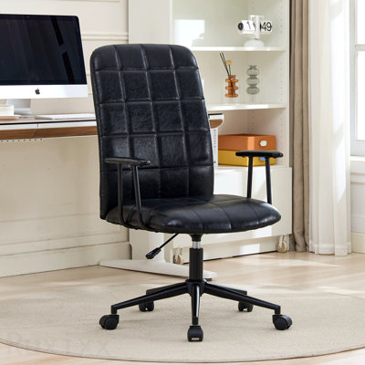 2-Piece Set Black Antique Black Pu Leather Office Chair, With Armrest, High Backrest, 360 Degree Swivel, Up And Down Adjustable Gaslift, Black Powder Coated Frame, Five Star Base, Black Wheels