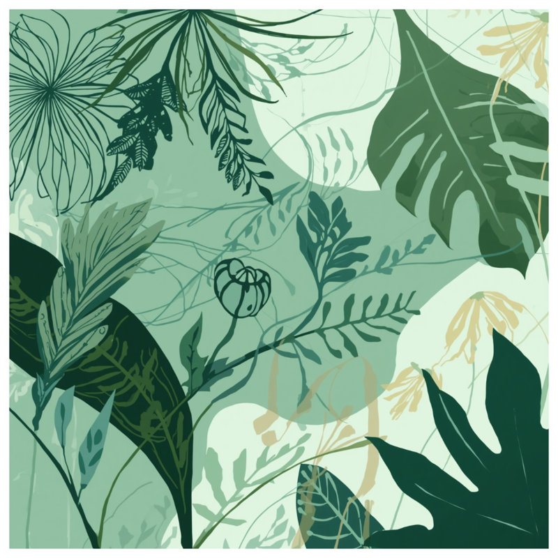 Tapisserie murale «Tropical Leaf Illustration» - décoration murale feuillage, 50in H x60in W with 4 Grommets