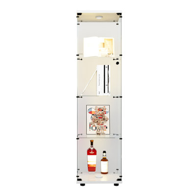 Glass Display Cabinet With Door - 4 Shelves Floor Standing In White 64.7"x16.7"x14.3" For Home Secure And Stable 4-shelf Living Room Bedroom Office Attractive Design