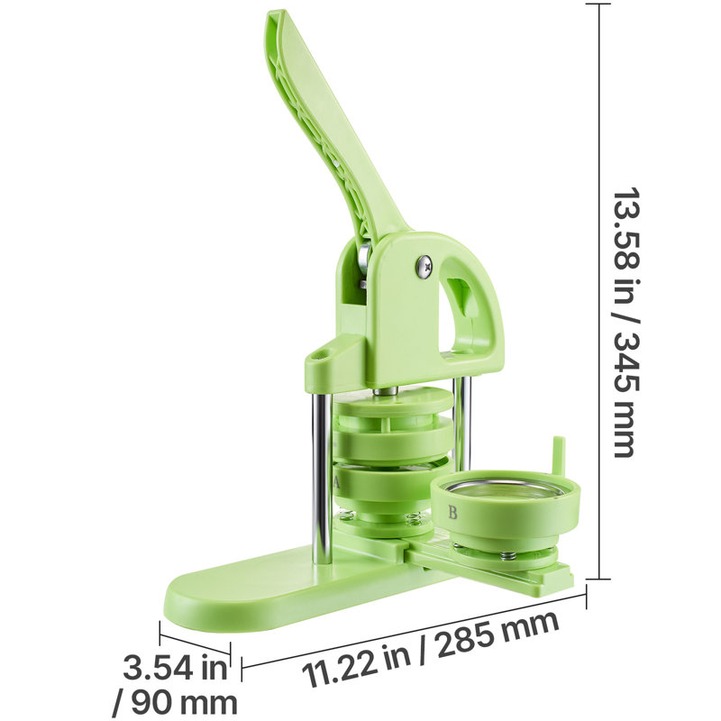 Machine à boutons, 1,26 / 2,28 pouces 2-en-1, broches en plastique avec 200 pièces de boutons, coupe-cercle et livre magique, poignée ergonomique renforcée, pour badges de bricolage, épingles personnalisées, vert