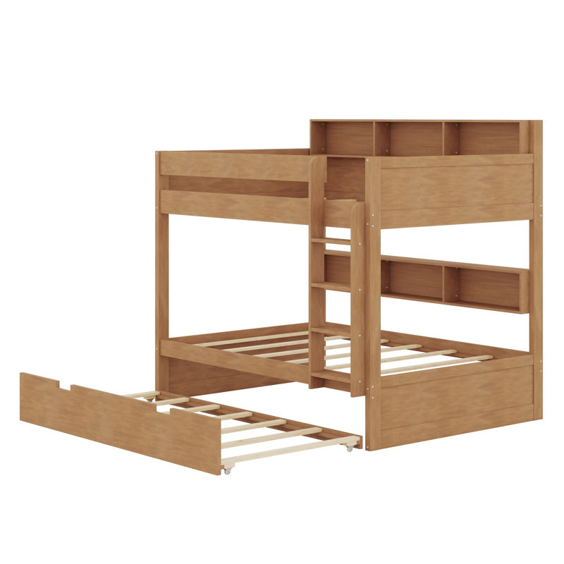 Lit superposé avec lit gigogne, Simple sur simple, Bois antique
