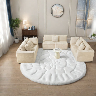 Canapés modulaires modernes en velours côtelé beige 6 places avec salon réversible pour la maison
