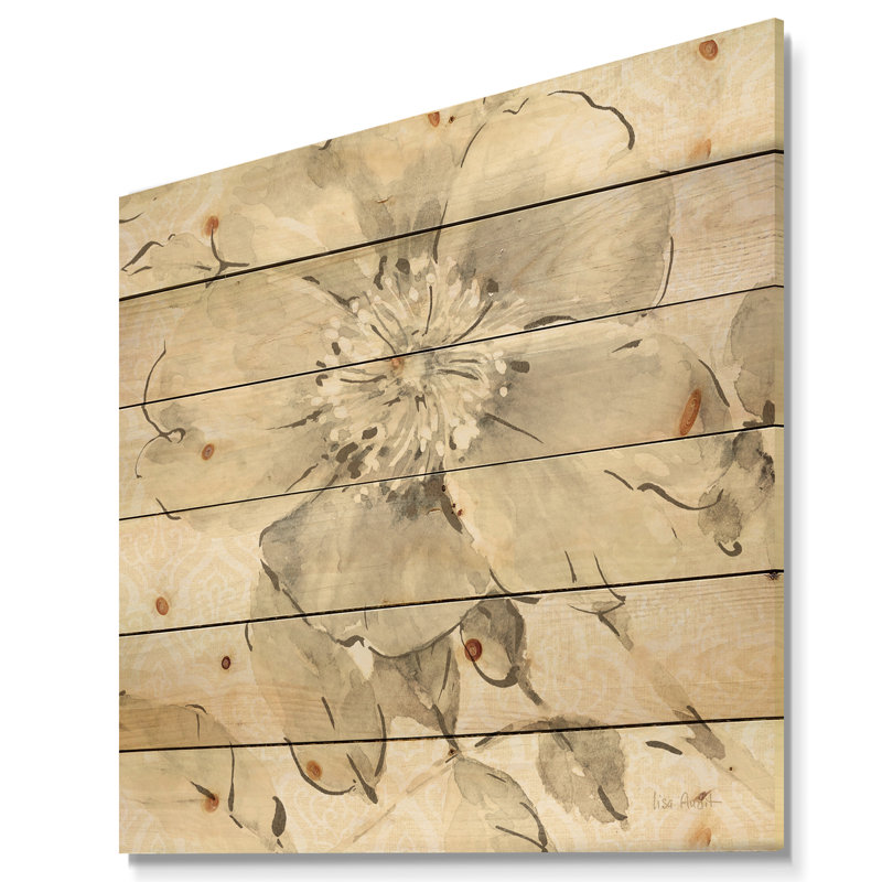 Indigold gris pivoines II - impression de ferme sur bois de pin naturel, H 16 po x l 16 po x P 1 po