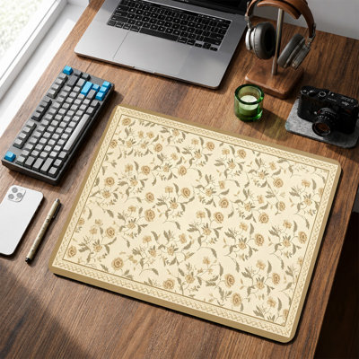 Rubber Mouse Pad, Smooth Microfiber Surface, Non-Slip Base, Rounded Edge Decorative Mouse Mat for Office & Gaming,12×8 Inch ,Cream Vintage Floral Art