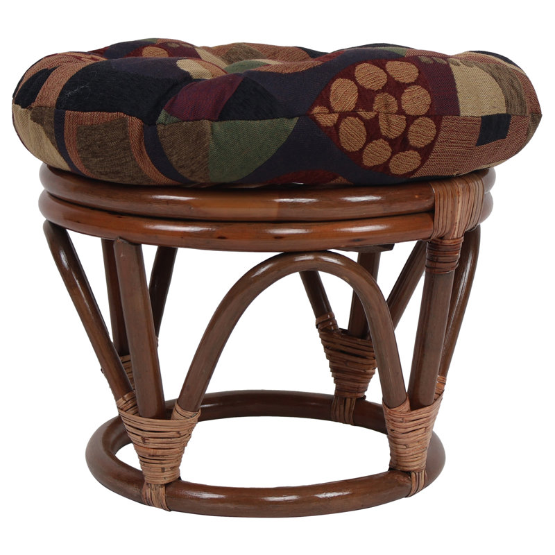 18-Inch Round Jacquard Chenille Tufted Footstool Cushion, Multi-Colored Geometric