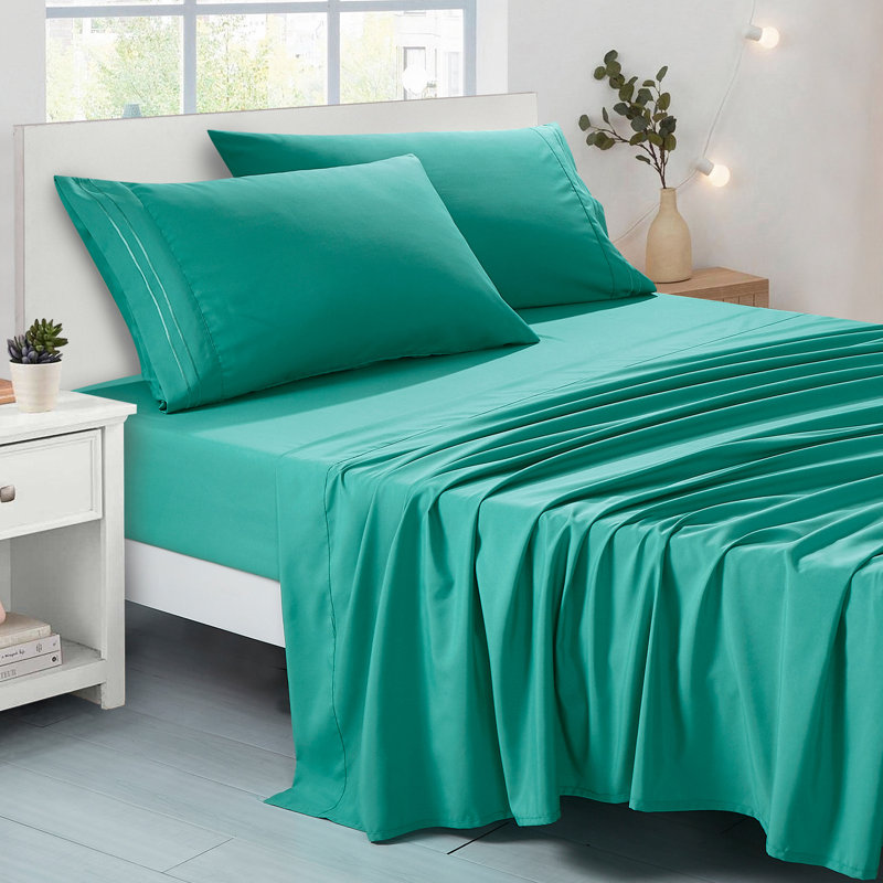 Ensemble de draps en microfibre Jcrown, Turquoise, Ensemble de draps très grand californien avec 2 t