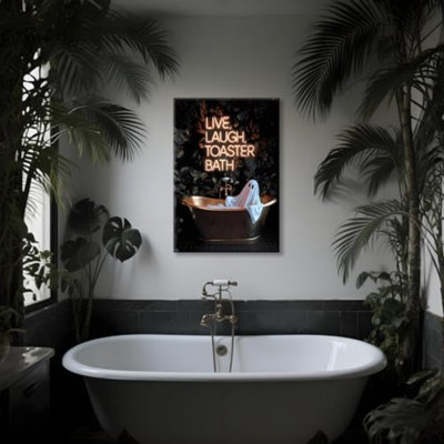 «Ghost gothique», art mural drôle, grille-pain, affiche de bain, décor sombre d'Halloween, toile de fantôme effrayante, fantôme mignon dans la baignoire, imprime des images pour la salle de bain, enseigne au néon, encadré de 12 po x 16 po
