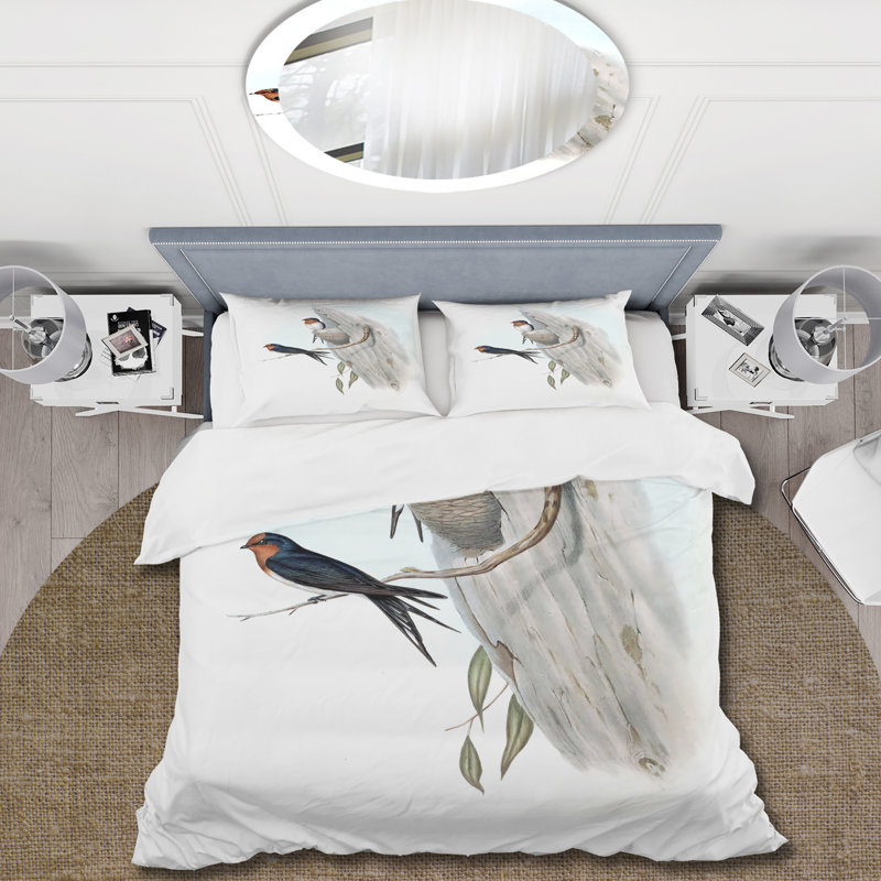 Illustration rétro d'oiseaux australiens II - ensemble de housse de couette traditionnel - microfibre de polyester