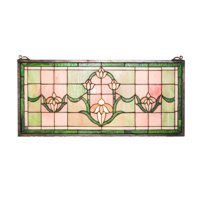 Victorian Tulips Transom Stained Glass Window