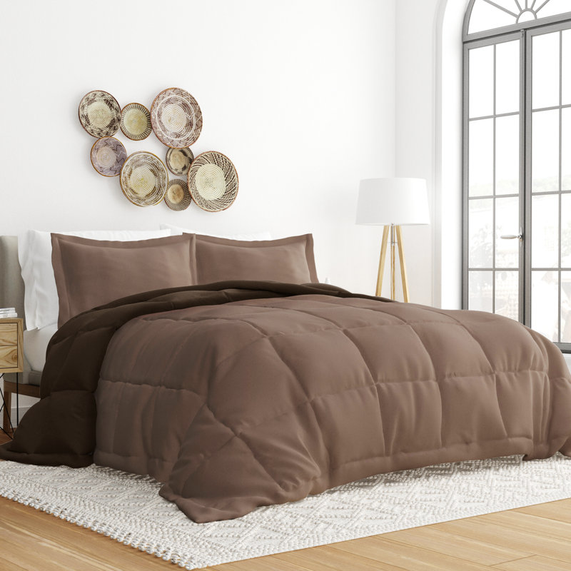 Twin Taupe Reversible Down-Alternative Microfiber Comforter Set