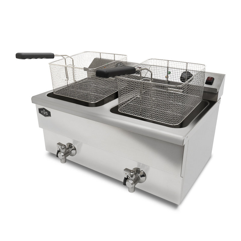 Friteuse électrique KWS Commercial de 3500 W avec système de robinet de vidange, H 17 po x l 22,8 po x P 20 po