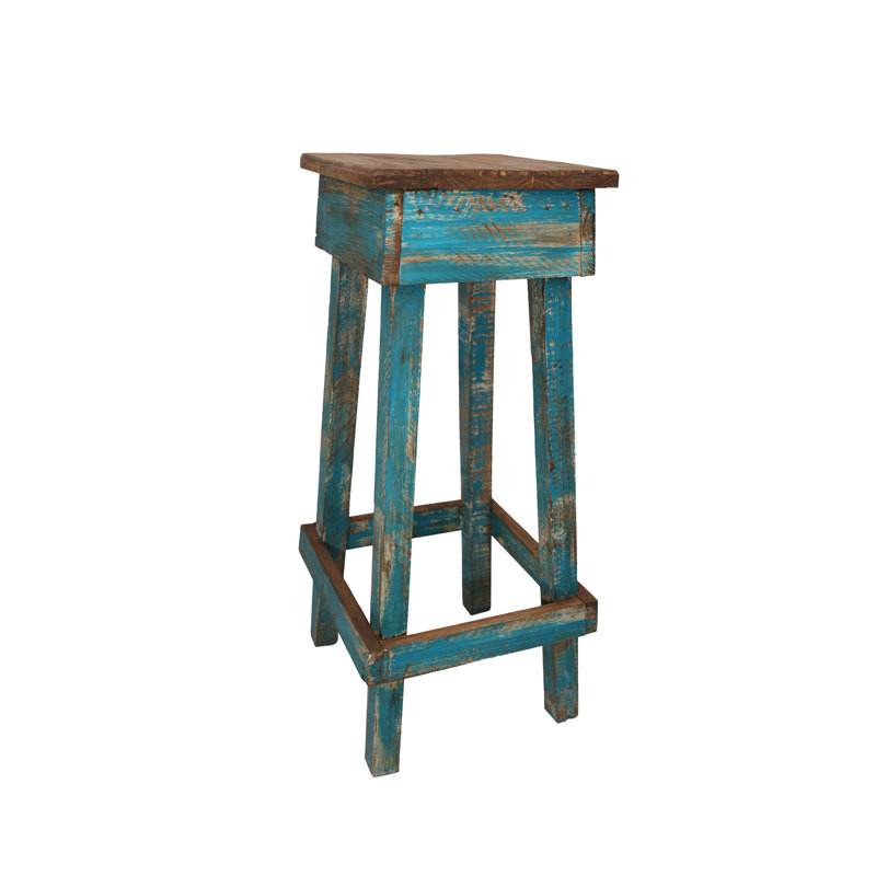Tabouret décoratif en bois Lost Creek - turquoise, Bleu sarcelle / brun