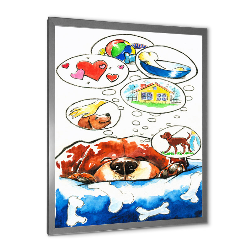 Dog Dreams - Peinture sur toile, H 32 po x l 16 po x P 1 po, Cadre photo argenté