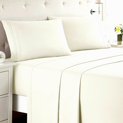 LuxuryCool Queen Bedding Set - 4 Piece Deep Pocket Sheets for Queen Size Bed, Hotel Quality, Extra Soft & Breathable, Off White Sheets