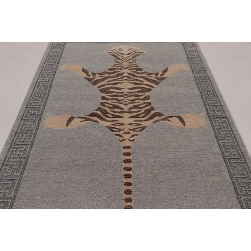 Rug & Kilim’S Distressed Tiger Rug In Gray With Beige And Chocolate Pictorial