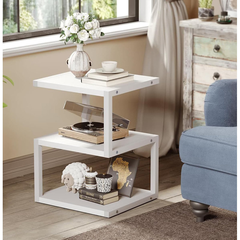 3-Tier S-Shape Small Side Table - White (Small Spaces Nightstand), White