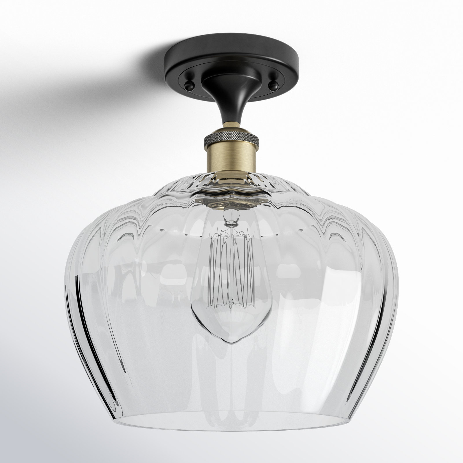 Renee Single Light Glass Semi Flush Mount, Clear, Black Antique Brass, Bulb Not Included