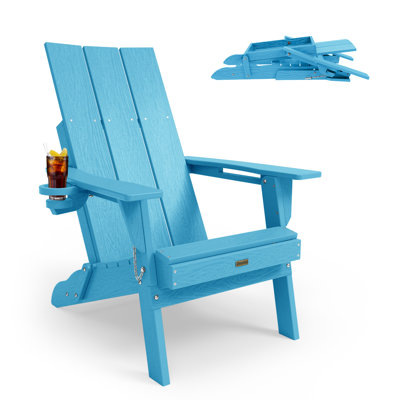 HDPE Folding Plastic Outdoor Adirondack Chairs With Cup Holder by Dovecove