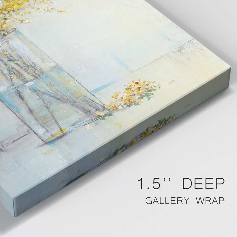 Vaporisateur jaune dans un vase II - peinture sur toile tendue, H 60 po x l 40 po x P 1 po