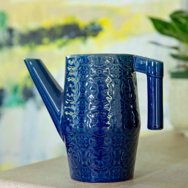 Vase de table en céramique bleu 6,875 "