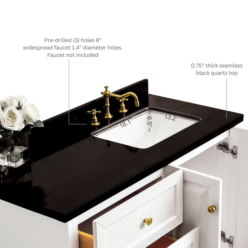 Hannah 48'' W Vanity, Black, White/Brushed Gold, Right