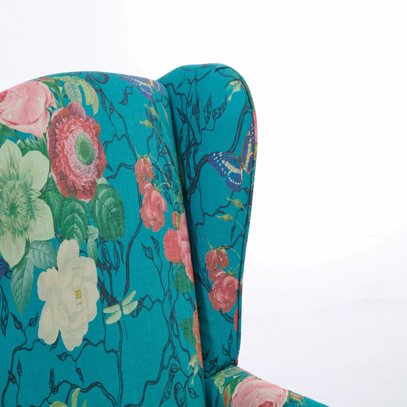 Modern Accent Chair with Retro Wood Legs, Comfy Upholstered Armchair, Floral Design Single Sofa Chair for Living Room Bedroom Office - Floral Cyan