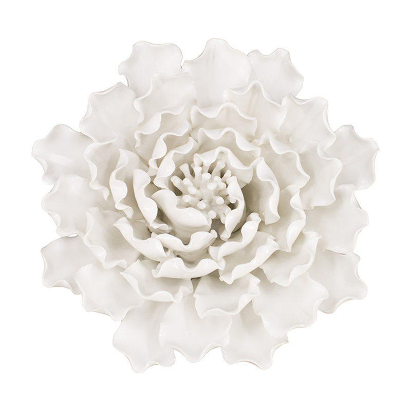 D7.3x2.8" Handmade Cream Ceramic Flower Wall Decor Accent, 2.8" H x 7.3" W x 7.3" D