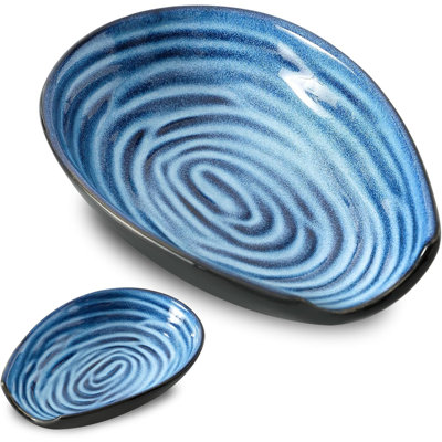 Spoon Rest for Stove Top - Blue Swirl Pattern Spoon Holder for Stove, Heat-Resistant Spoon Rest for Kitchen Counter, Ceramic Cooking Utensil Rest Ladle Holder for Spatula or Tong, 5.7 Inch