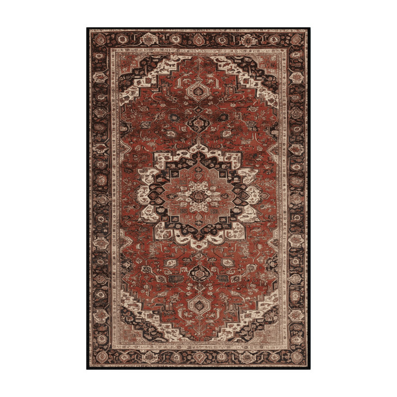 Machine Washable Persian Brown Area Rug, Rectangle 5' x 7'