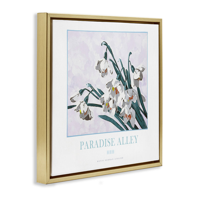 Cadre flottant Paradise Alley White Spring Blooms, design par Jadei, H 25 po x l 25 po, Cadre flottant métallique doré