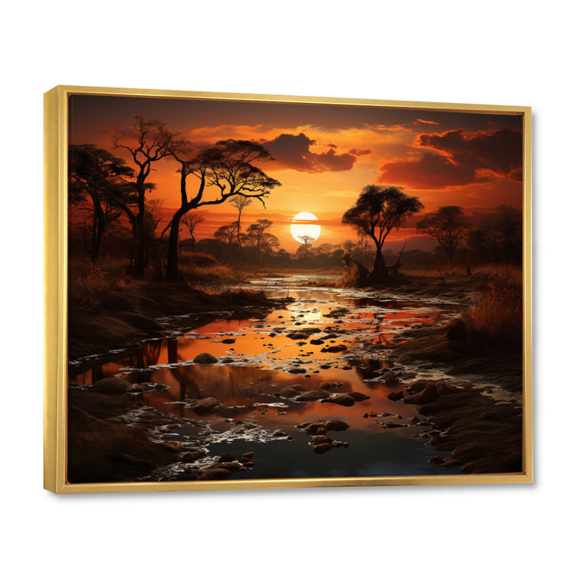 «African Sunset Oasis I», reproduction sur toile, H 24 po x l 32 po x P 1 po, Cadre flottant doré