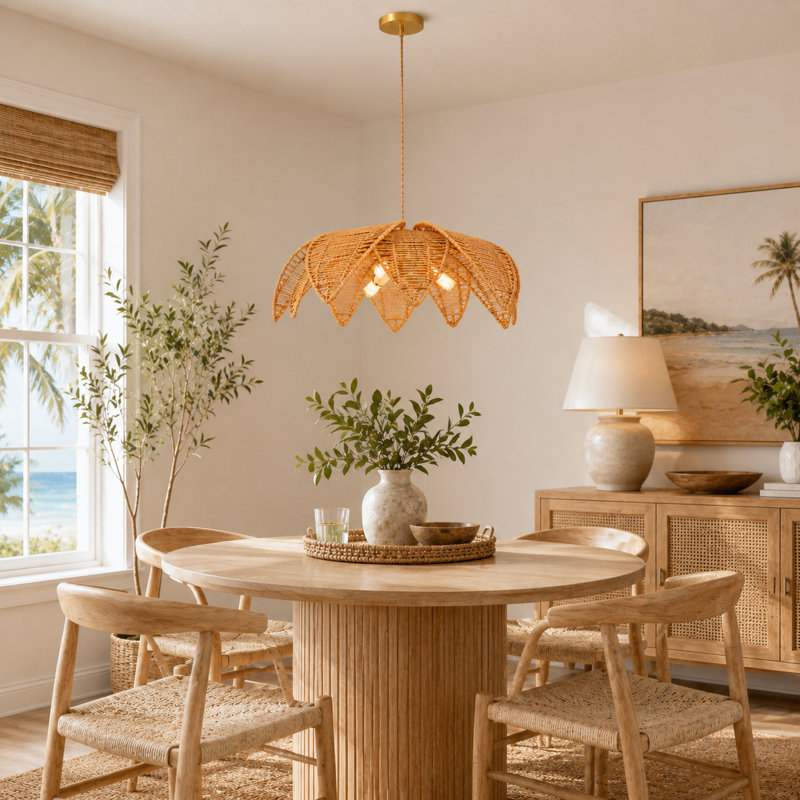3 -Light Bohemian Rattan Leaf Pendant Light (Bulb Include)