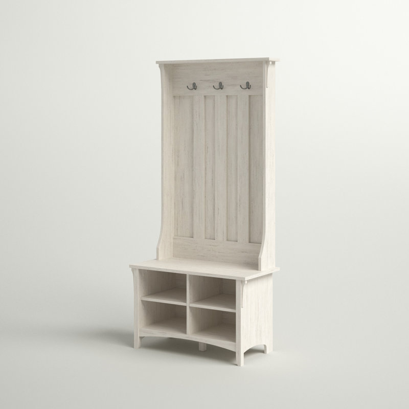 Arbre d'entrée Pernell de 32 po de largeur avec banc et rangement pour chaussures, Blanc antique