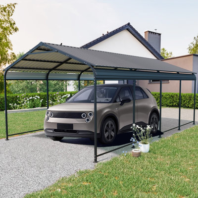 Multi-purpose 12x21 Ft Carport – Galvanized Steel Roof, Vertical Stripes & All-terrain Installation