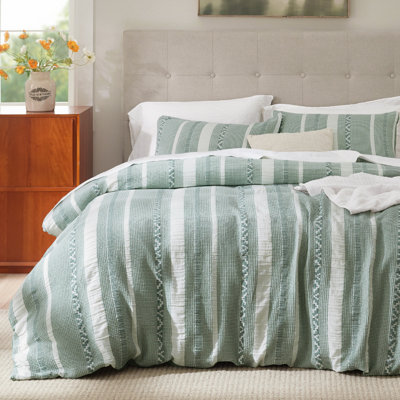Ensemble de literie 100% coton bohème à housse de couette à motif de gaufres - ensemble de 3