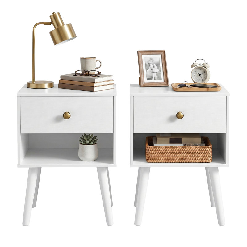 Elizabethton 39cm W Manufactured Wood Bedside Table, White