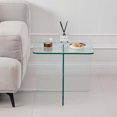 Table d'appoint en verre trempé fumé, petite table de thé, table de chevet gris