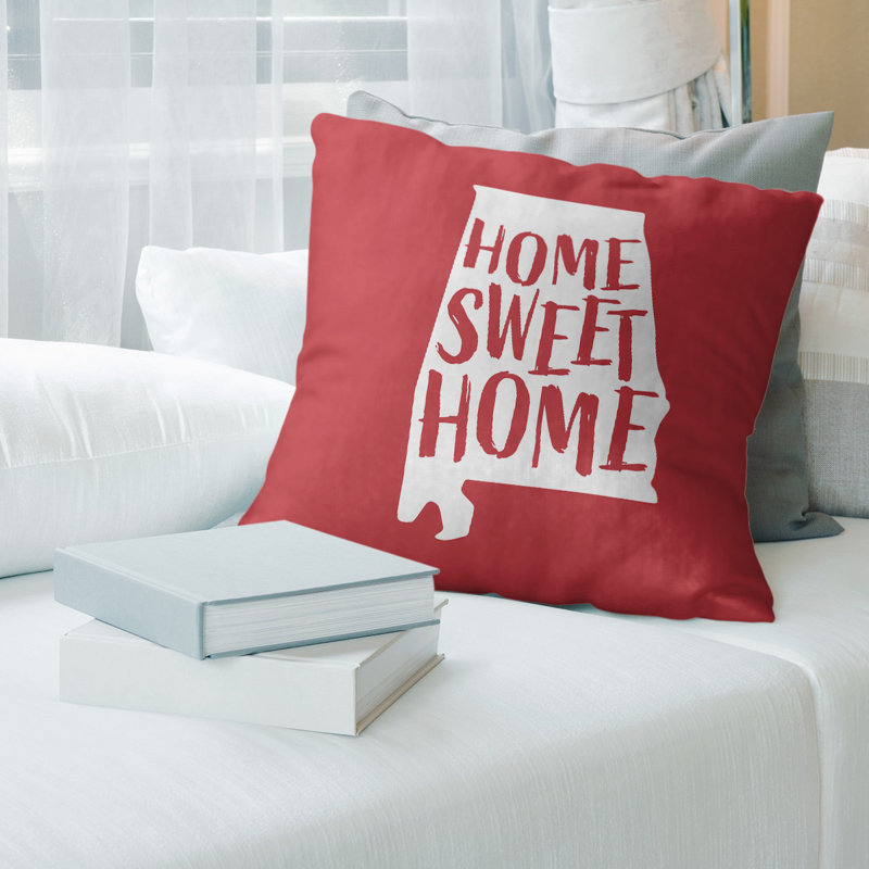 Coussin Home Sweet Alabama, Alabama, Rouge, Sergé de coton