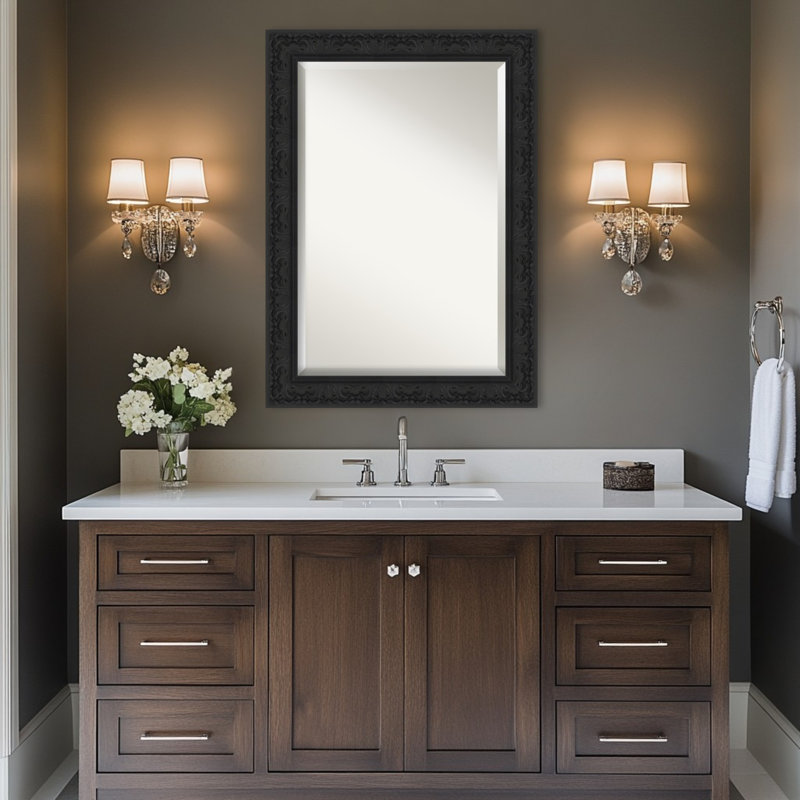 Miroir de salle de bain mural biseauté Luxe, Noir, 30,75 po x 42,75 po