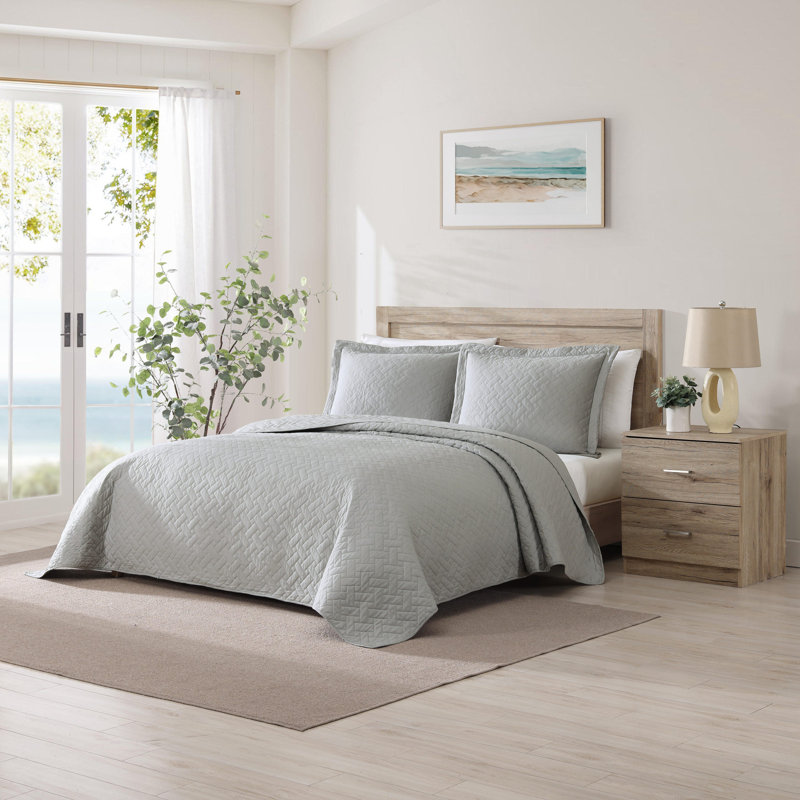 Gray Twin Cotton Reversible Quilt Set