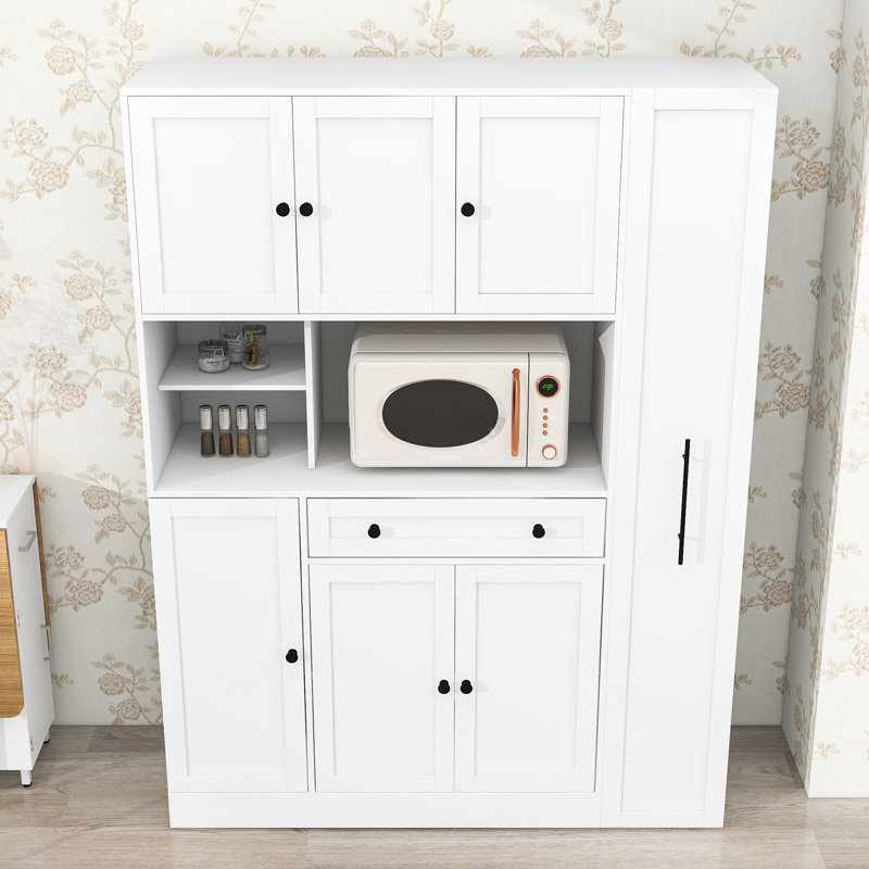 Buffet avec armoire latérale coulissante, tiroirs, tablettes réglables et tablettes de porte, Blanc