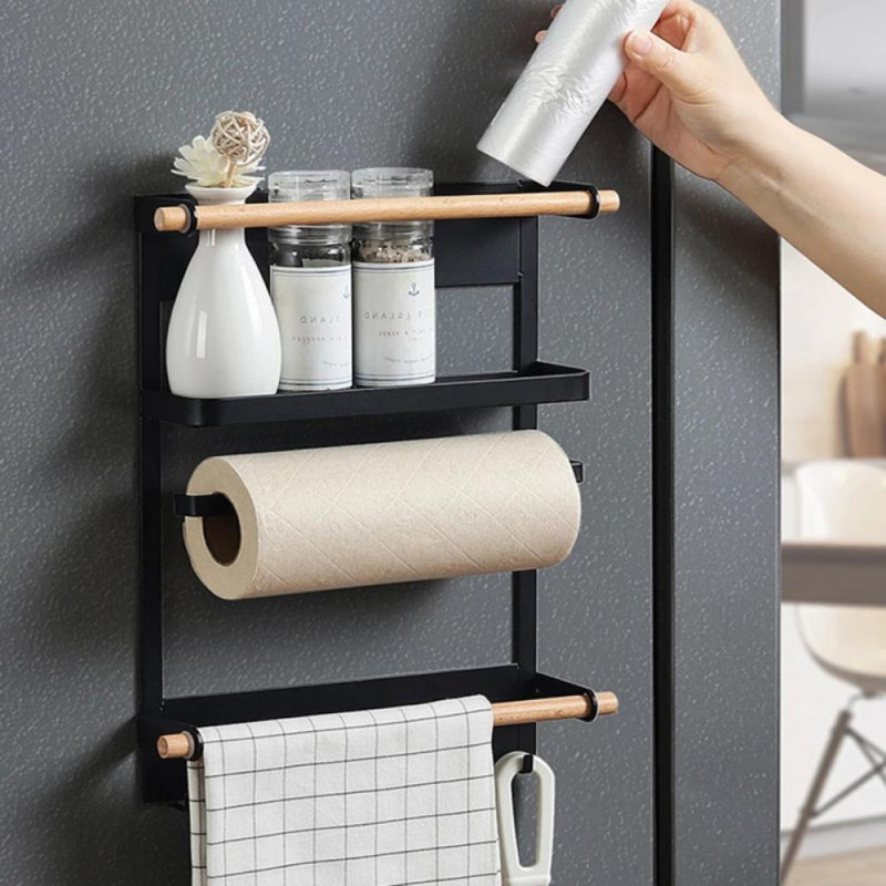 Lena Tiered Shelf with Hooks, Black