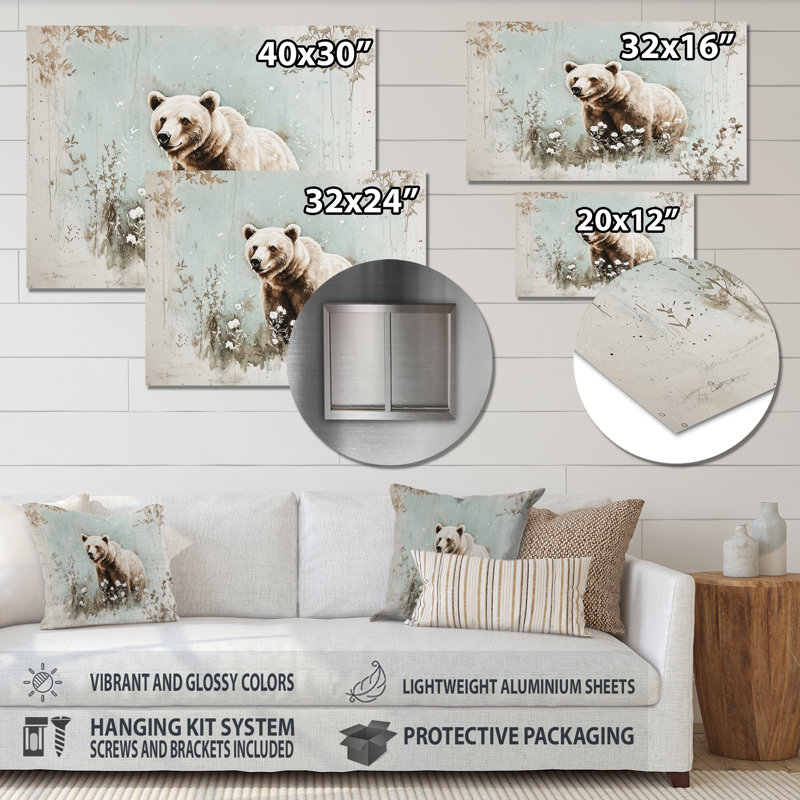 Ours brun dans la forêt II - animaux, décoration murale en métal, ours, H 12 po x l 20 po x P 0,84 po