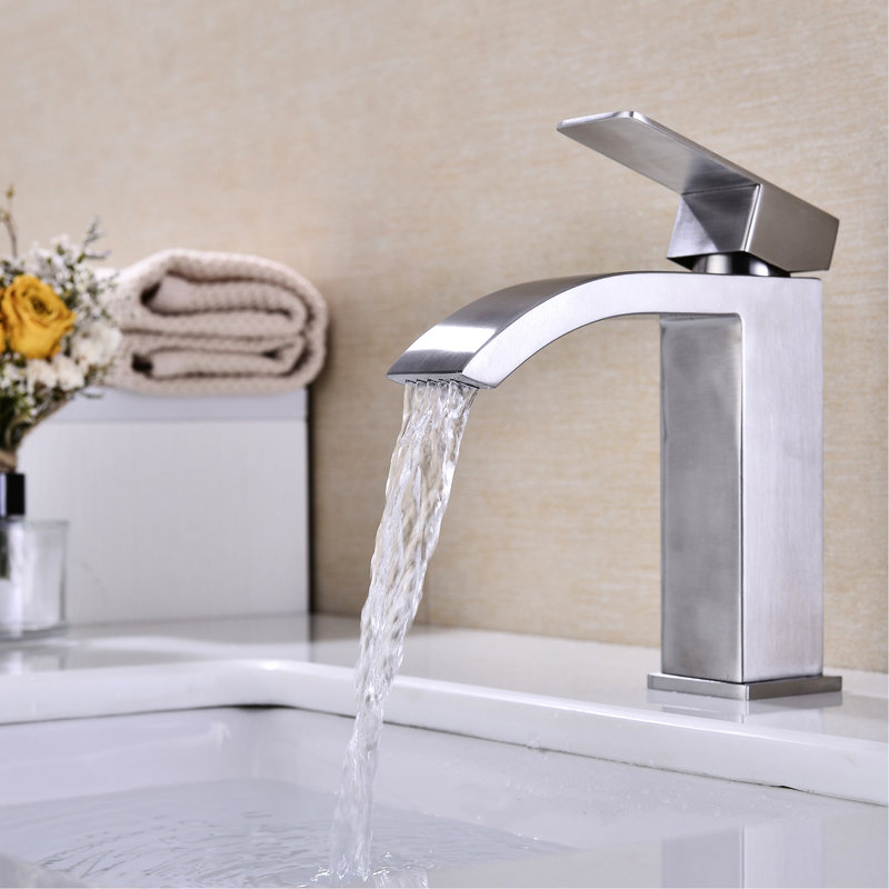 Waterfall Spout Faucet For Bathroom Sink, Single Handle Design, Pop - Up Drain Overflow, Brushed Nickel, Corrosion, Easy To Use With And Stainless Steel Material, Stable Water Flow, No Installation