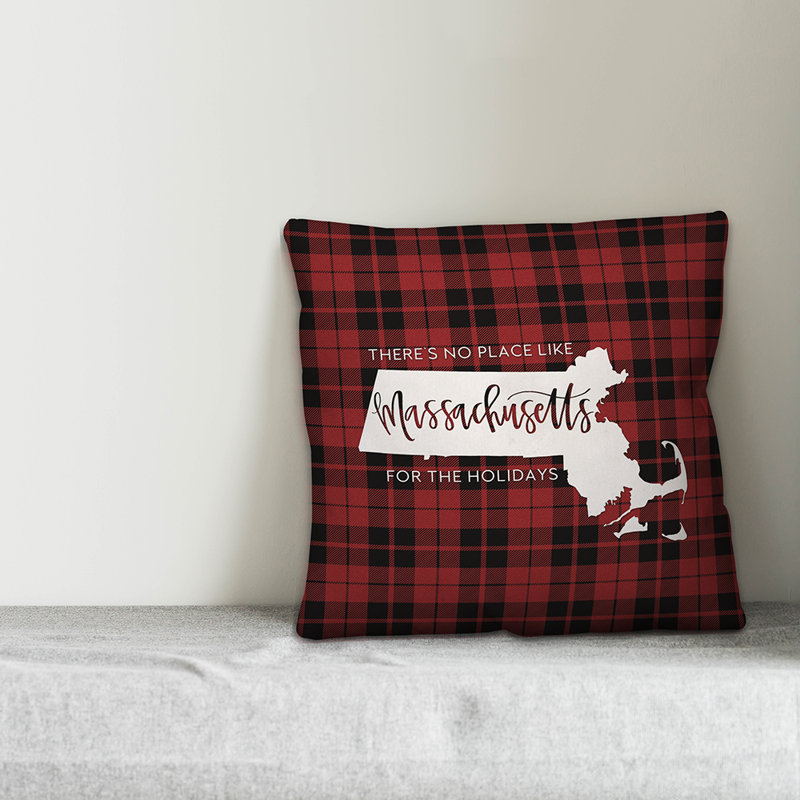  Coussin décoratif Il n'y a pas de place comme chez-soi pour les fêtes, 18" x 18", Massachusetts